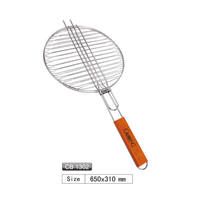 Rail de forme ronde support de gril de barbecue panier de gril de barbecue rond manche en bois pour le camping en plein air sac de Logo personnalisé emballé outil de Type bâton