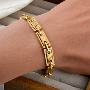 Fashionable Solid Wide Rectangular <b>Engraved</b> Mirror Smooth Vintage Reflective Refined Unisex Stainless Steel 18K Gold Trendy - Product Image 2