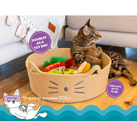 Panier de lit convertible pour chat avec coussin en peluche organisateur de stockage de jouets en corde de coton doux pour chats petits à moyens usage domestique intérieur