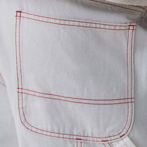 Inverno Desgaste Contraste Vermelho Costura 100% Algodão Branco Denim Utilitário Calças Perna Reta Meados Ascensão Cintura Solta Fit Carpenter <span class=keywords><strong>Jeans</strong></span> - Product Image 4