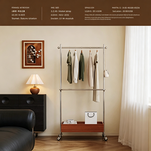 Minimalist Rolling Garment <b>Rack</b> With Wooden Storage Box Stainless Steel <b>Clothes</b> Rail Mobile Clothing Stand For Retail Display - Product Image 6