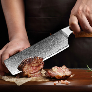 มีดทำครัวเหล็กดามัสกัสขนาด 7 นิ้ว แบบ Nakiri จากโรงงาน ผลิตภัณฑ์ญี่ปุ่น พร้อมด้ามจับไม้เรซิ่น รับทำโลโก้ตามสั่ง - Product Image 4