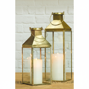 Latest Design Gold Color Metal & Glass Hanging <b>Lantern</b> Set of 2 Different Sizes Metal Candle <b>Lantern</b> Clear Glass at Lowest Price - Product Image 1