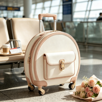 Valise élégante rétro ronde pour femme, en ABS et PU, avec 4 roulettes pivotantes, approuvée par les compagnies aériennes, sac de voyage pour cosmétiques
