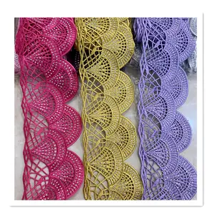 4meters many colors African lace trim with rhinestone Metallic Embroidered Motif Lace Nigeria Venice Trim Wide 9.5CM
