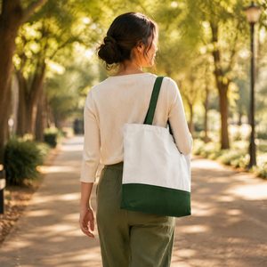 Sac fourre-tout en toile vert grande taille, personnalisé avec logo, coloré et à motifs, idéal pour le week-end, les courses et le shopping – Vente en gros usine - Product Image 4