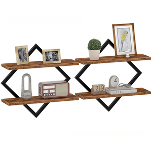 Ensemble de 4 paniers de rangement flottants vintage en fil métallique, robustes, en <span class=keywords><strong>bois</strong></span> <span class=keywords><strong>et</strong></span> <span class=keywords><strong>fer</strong></span>, à fixation murale pour salle de bain, <span class=keywords><strong>cuisine</strong></span>, salon, épices - Product Image 1