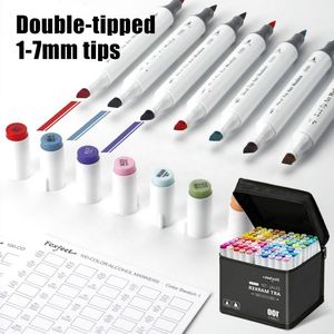 ปากกามาร์คเกอร์ 48 80 100 120 168 216 สี สำหรับวาดการ์ตูนและสเก็ตช์ ปากกาหัวพู่กันคู่ 168 ด้าม ปากกาแอลกอฮอล์ สำหรับงานศิลปะ อุปกรณ์การเรียน ชุดวาดเขียน - Product Image 1