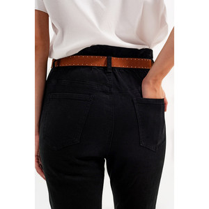 Jean droit taille haute en papier extensible noir - Product Image 5