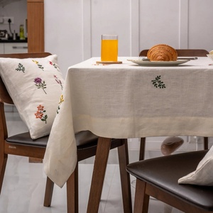 Custom Embroidered Pattern Cotton Linen <b>Tablecloth</b> for Events Wedding Cloth Table Linen Luxury Organic French Flax for Hotel - Product Image 3