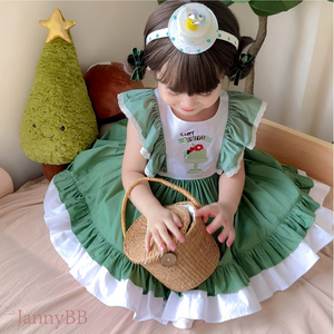 Le bambine ricamate della macchina della torta di compleanno vestono il <span class=keywords><strong>vestito</strong></span> di cotone <span class=keywords><strong>verde</strong></span> carino - Product Image 6