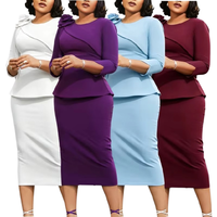 Robes d'automne tendance pour femmes, décontractées et élégantes, col rond, manches 3/4, robe de bureau ou d'église pour femmes avec fleurs 3D
