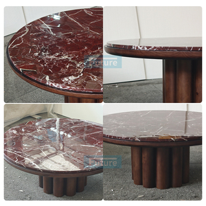 Table basse en marbre Rosso Levanto naturel durable avec plateau rond et socle bas pour salon, mobilier d'hôtel, décoration - Product Image 2