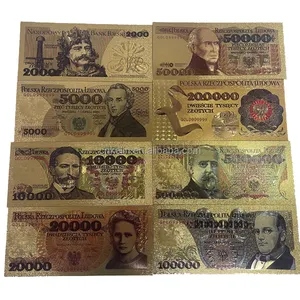 नई 8 डिजाइन गैर-मुद्रा संग्रहणीय पोलैंड बैंक नोट पालतू 24K सोना मढ़वाया बैंकनोट