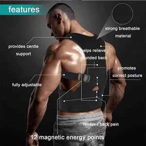 Ceinture de soutien dorsal ajustable en néoprène et polyester respirant, correcteur de posture magnétique pour soulager les douleurs dorsales - Product Image 5