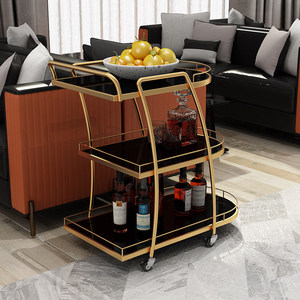 Chariot <span class=keywords><strong>de</strong></span> service hôtelier en fer et verre, design nordique, 3 étagères, 4 roues, durable, chariot <span class=keywords><strong>de</strong></span> salle à manger mobile, usage commercial - Product Image 2