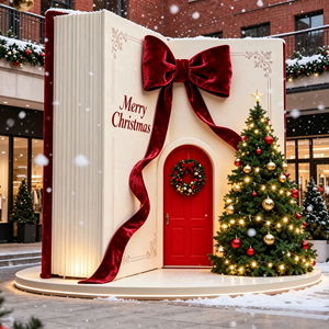 Decoración Navideña con Forma de Libro Abierto Retroiluminado, Lazo de Terciopelo Extra Grande y Árbol de Pino para Decoración Navideña de Patios de Boutique - Product Image 2