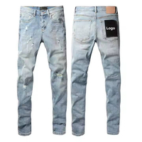 Jeans Homme Délavé Vintage Tendances Luxe Déchiré Streetwear Tissu Denim Pantalons Empilés