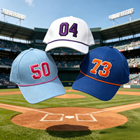 Gorra de Béisbol Estructurada de 5 Paneles con Bordado 3D del Número Personalizado, Decoración con Cuerda en la Parte Delantera, 100% Algodón, Gorra Deportiva para Equipos en Varios Colores