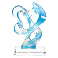 Sculpture en résine bleue transparente abstraite BZY, figurine en ruban cristallin, décoration moderne pour la maison et le bureau, vente en gros, usine OEM