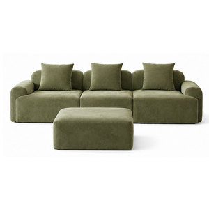 Corduroy Fabric Modular <strong>Sofa</strong> <strong>Bed</strong> 3 Seater L-Shape Sectional <strong>Footstool</strong> Space Saving Sponge Filled Vacuum Compress Apartment Hotel - Product Image 3
