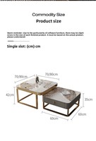 Italie Ensemble de table basse de luxe Dalle de roche carrée Table basse télescopique Table basse de stockage multifonctionnelle peu encombrante Support de télévision