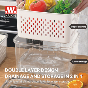 Boîte de stockage d'aliments rectangulaire en plastique hermétique et cloisonnable Panier égouttoir à fruits et légumes Ensemble de récipients pour aliments avec couvercle d'aération - Product Image 4