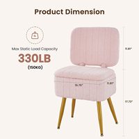 Tabouret de Vanité Multifonctionnel Moderne Petit Pouf Doux en Fausse Fourrure 4 Pieds en Métal Pieds Antidérapants Chambre à Coucher Chaise de Maquillage Rose