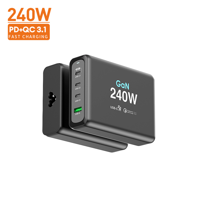 USB C Charger 240W GaN 4-Port C Type Fast Charging Chargeur Station 100W Mobile Wall Charger Laptop Adapter Cargador De Celular