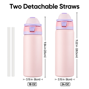 Bouteille d'eau isotherme en acier inoxydable de 530 ml pour le camping, avec couvercle à bouton-poussoir, paille amovible à double fonction et isolation sous vide à double paroi - Product Image 6