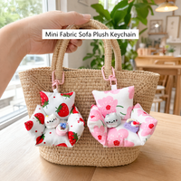 Porte-clés en peluche chat mignon, mini canapé en coton PP doux, breloque de sac, jouet pour animaux de compagnie, avec support de présentation, mini canapé floral Kawaii à mâcher