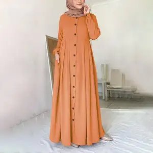 Plus Size Türkei Malaysia Arabisch Muslimische Damen offizielle Kleidung Button Casual traditionelle Kleider der islamischen Abaya Kaftan Kleidung