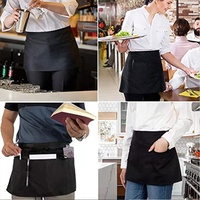 Apron Pendek Hitam untuk Pelayan Pria dan Wanita dengan 3 Kantong untuk Restoran dan Bar