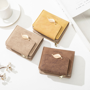 Cartera Corta para Mujer, Estilo Europeo y Americano, Retro, de PU Esmerilado, con Hebilla de Hoja Metálica, Cierre de Cremallera, Plegable, Tarjetero - Product Image 2
