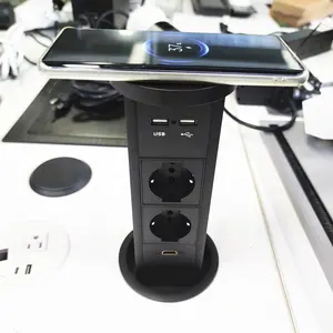 italian Chile L type power Hydraulic kitchen worktop pop up data wireless charging socket/Automatic Pop Up Countertop Outlet