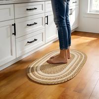 Tapis de sol ovale tressé à la main en herbe de la canne, style bohème rayé naturel, pour entrée, chambre et salon
