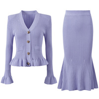 Nouvel ensemble décontracté pour femme : cardigan en maille boutonné polyvalent et tendance + jupe mi-longue à queue de poisson