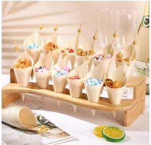 100 cônes en bois jetables personnalisés <span class=keywords><strong>pour</strong></span> la nourriture avec 2 supports <span class=keywords><strong>pour</strong></span> cônes à charcuterie, support d'affichage <span class=keywords><strong>pour</strong></span> crème glacée, 100 cure-dents - Product Image 2