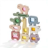 Juguete de apilamiento de animales de madera con bloques de emparejamiento de formas que dejan pasar la luz, juguete educativo de animales en colores pastel para niños pequeños
