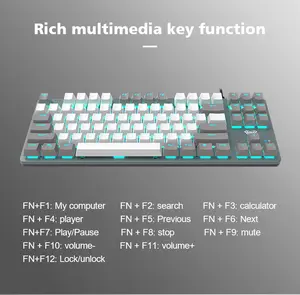 Aula teclado com fio f3287 tkl, 87 teclas com teclas brancas/cinza cores, com software para jogadores