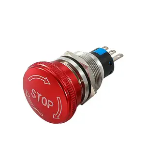 22mm IP67 rojo parada de emergencia cable a prueba de explosiones interruptor de botón de metal de acero inoxidable sin led