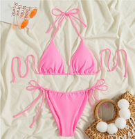 Ensemble bikini 3 pièces personnalisé pour femme, épaules dénudées, coupe coquine, respirant, avec coussinets amovibles, push-up, écologique, logo frontal