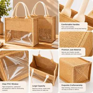 Bolsa de Yute Natural con Logotipo Personalizado y Ventana Transparente de PVC, Bolsas de Compras Ecológicas al por Mayor para Venta al por Menor o Regalos - Product Image 3