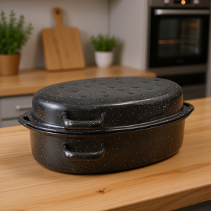 Oval Goose Roaster 10.5 L 42 Cm Enamelled Black White Speckled Roasting <b>Pan</b> - Product Image 3