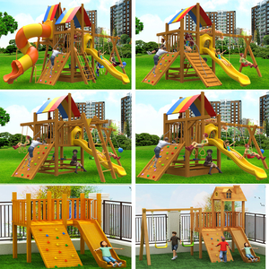 Juego de columpios con marco de escalada de tobogán de madera grande, adecuado para escalada al aire libre para niños - Product Image 6