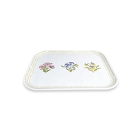 Plateau rectangulaire en mélamine personnalisable Bestwares, motif de pansy, bordure dorée, plateau de service pour la maison, l'hôtel, le restaurant, usage quotidien