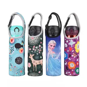 Bolsas portátiles de neopreno para botellas de agua para niños, bonita cubierta con aislamiento térmico de dibujos animados, 350ml, 500ml, funda de Copa con estampado personalizado