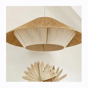 Nouvelle vente en gros Farmhouse Design intérieur fait à la main en osier lampes suspendues rotin pendentif chapeau lampe à led