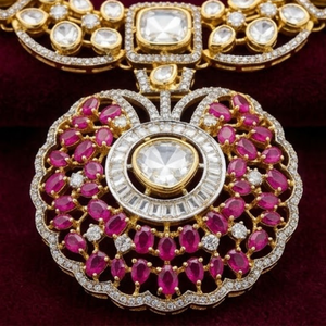 Premium 925 Silver Pink <b>Ruby</b> <b>Necklace</b> Set Luxury Bridal Jewelry Designer Ethnic Pearl <b>Necklace</b> with Earrings for Women - Product Image 5
