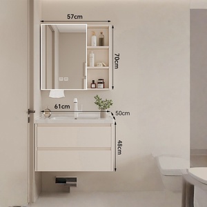 Mueble de baño con lavabo cerámico integrado, cajón y lavabo de aluminio tipo panal - Product Image 5